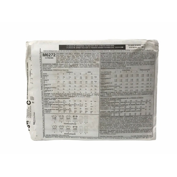 MCCALL'S M6272 Child's SIZES: 2,3,4,5; DRESSES, LEGGINGS TOPS Sewing Pattern - Picture 2 of 7